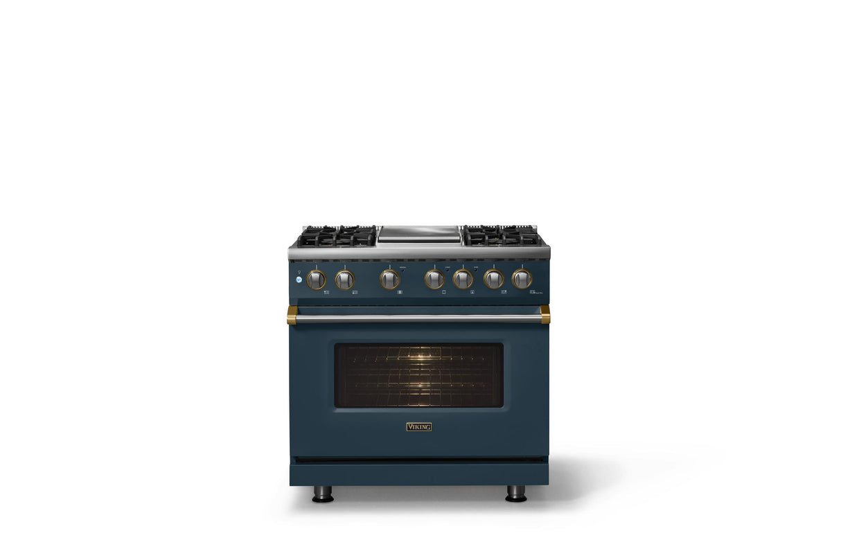 36"W. Dual Fuel Range (Burner: 4g, Finish: Squall, Trim: Polished Chrome, Fuel: Propane)