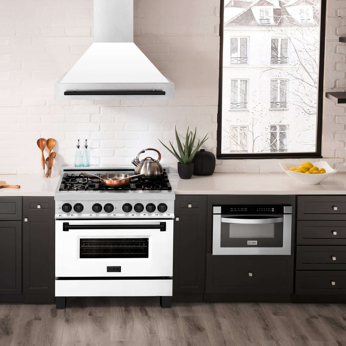 36 in. ZLINE Autograph Edition DuraSnow Stainless Steel Range Hood with White Matte Shell and Accented Handle (8654SNZ-WM36) [Color: Matte Black]