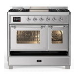 ILVE UMD40FNR3SSCLP Majestic III 40 inch Dual Fuel Range with 6 Burners and Griddle, Dual Function Burner up to 25,000 BTU (Liquid Propane, Triple Glass Door, Stainless Steel, Chrome)