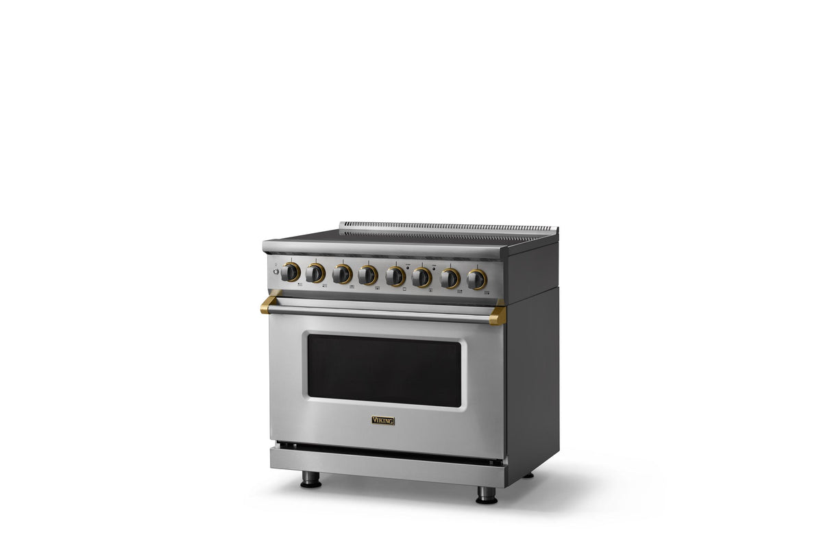 36"W. Induction Range (Finish: Stainless Steel, Trim: Brushed Brass)