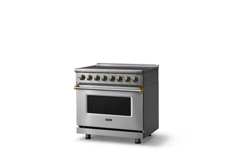 36"W. Induction Range (Finish: Stainless Steel, Trim: Brushed Brass)
