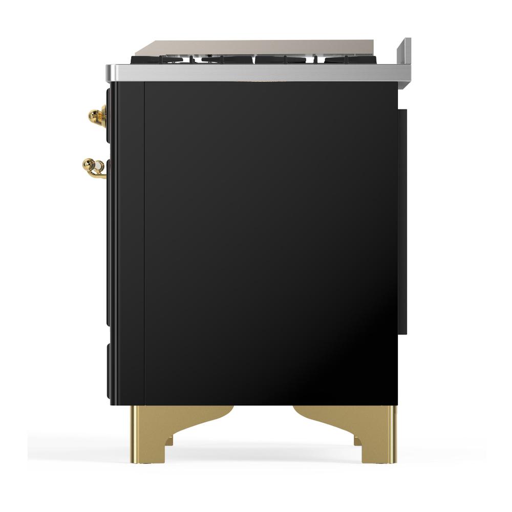 ILVE UMD40FQNR3BKG Majestic III 40 inch Dual Fuel Range with 6 Burners and Griddle, Dual Function Burner up to 25,000 BTU (Natural Gas, Solid Door, Glossy Black, Brass)