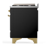 ILVE UMD40FQNR3BKG Majestic III 40 inch Dual Fuel Range with 6 Burners and Griddle, Dual Function Burner up to 25,000 BTU (Natural Gas, Solid Door, Glossy Black, Brass)
