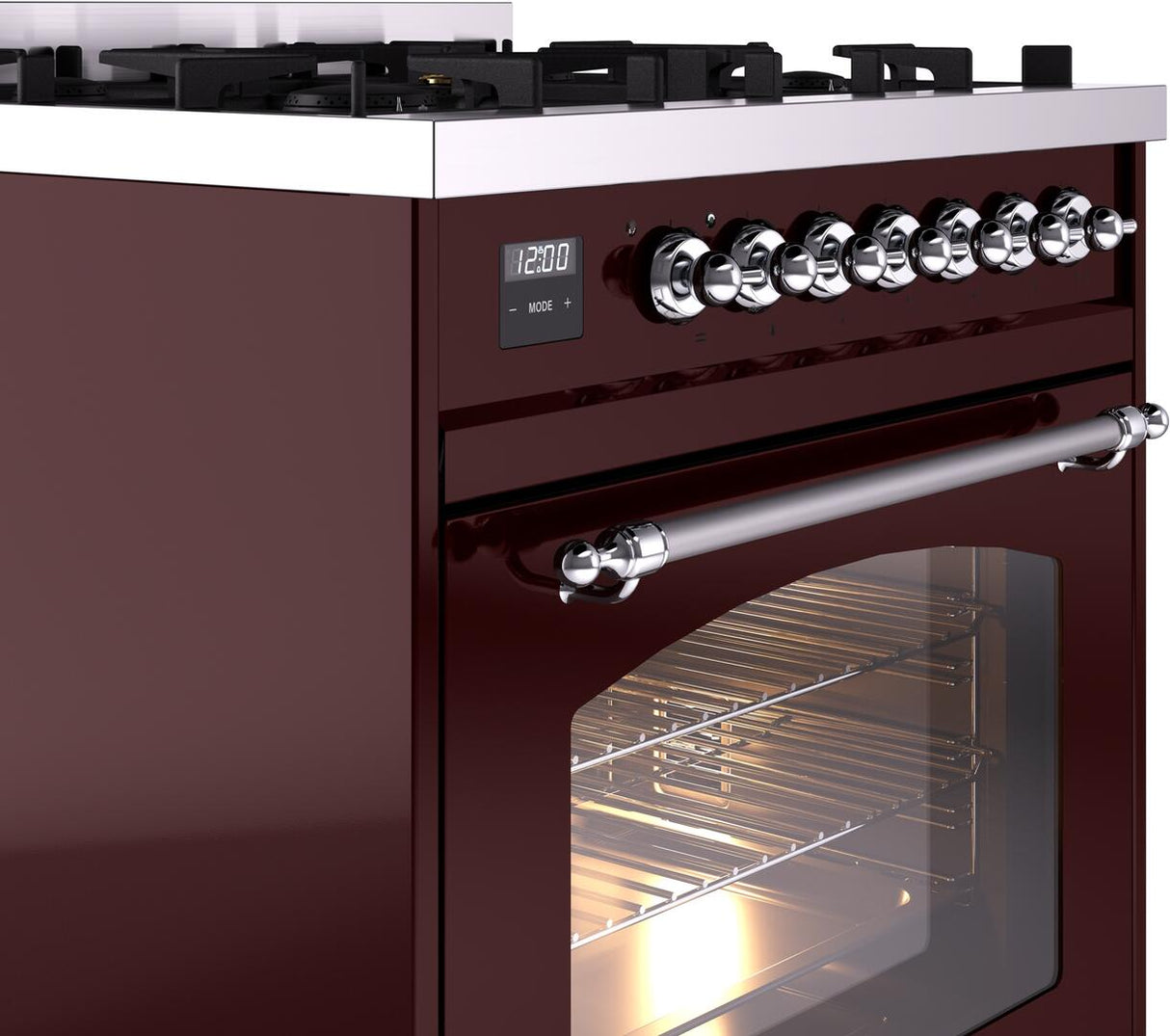 Nostalgie II 30 Inch Dual Fuel Liquid Propane Freestanding Range in Burgundy with Chrome Trim