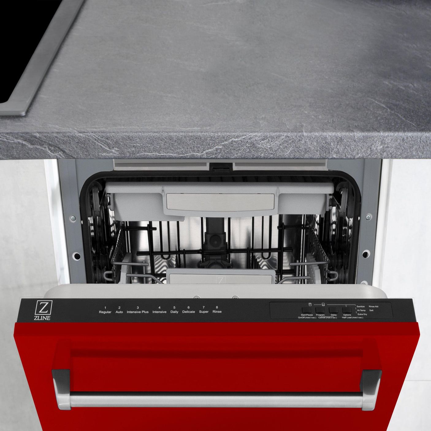 ZLINE 18" Tallac Series 3rd Rack Top Control Dishwasher with Traditional Handle, 51dBa [Color: Red Gloss]