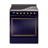 ILVE UNI304QNMPMBB Nostalgie II Noblesse 30 inch Induction Range (Solid Door, Midnight Blue, Burnished)