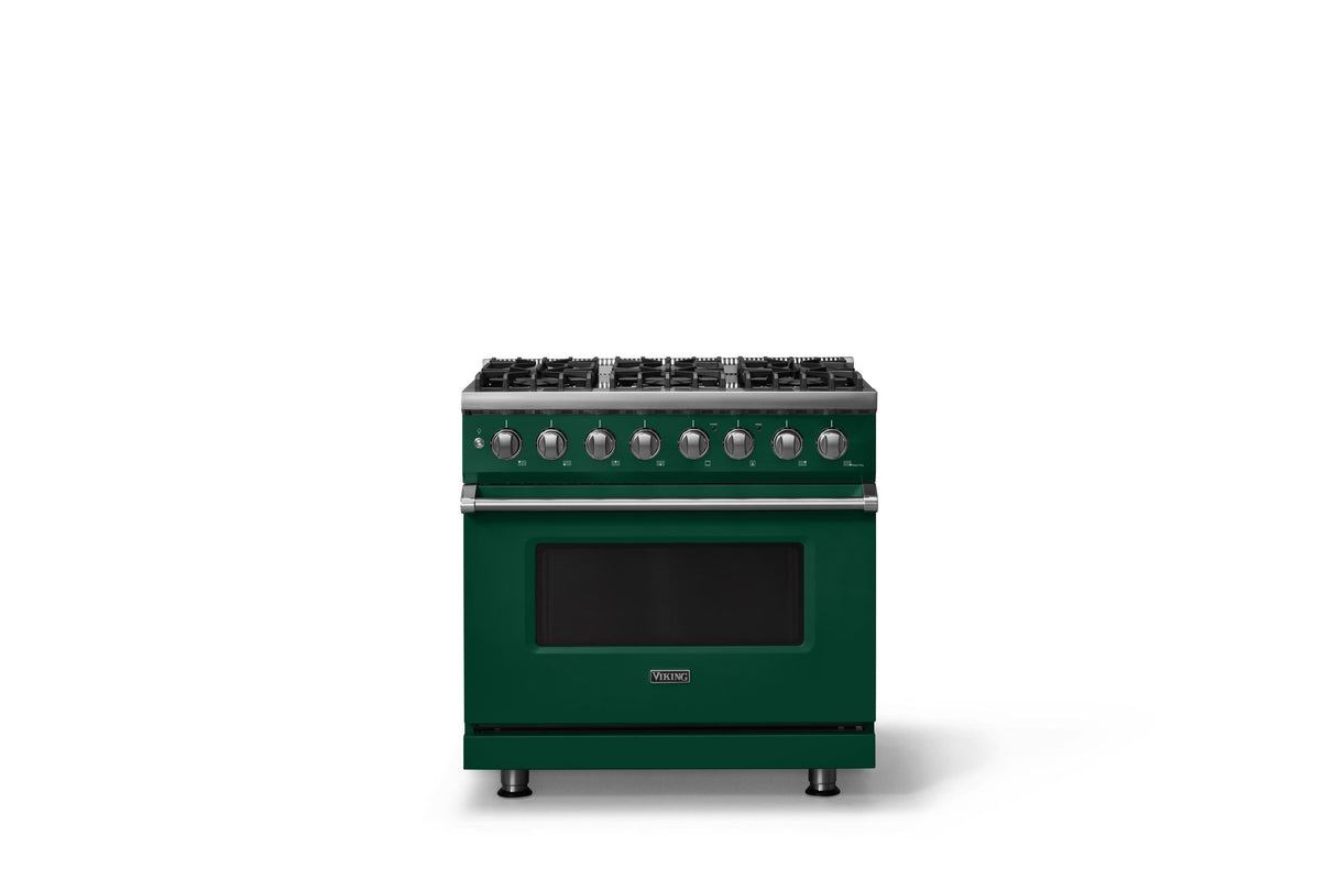 36"W. Dual Fuel Range (Burner: 6b, Finish: Ivy, Trim: Polished Chrome, Fuel: Propane)