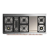 ILVE UM60FQNR3BKPLP Majestic III 60 inch Dual Fuel Range with 9 Burners and Griddle, Dual Function Burner up to 25,000 BTU (Liquid Propane, Solid Door, Glossy Black, Copper)