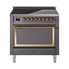 ILVE UNI366QNMPMGG Nostalgie II Noblesse 36 inch Induction Range (Solid Door, Graphite Matte, Brass)