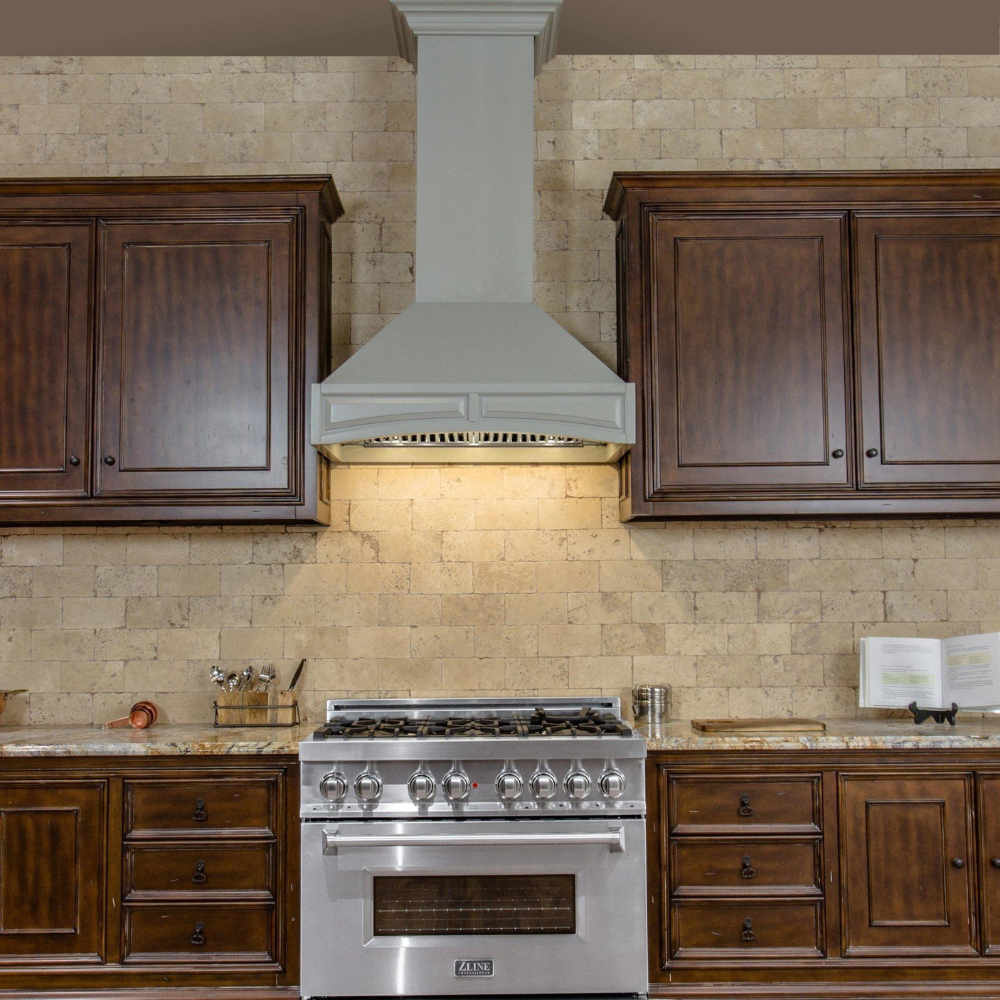 ZLINE 36" Wooden Wall Mount Range Hood in Gray - Includes Dual Remote Motor (321UU-RD-36) [Size: 36 Inch, CFM: 1200]