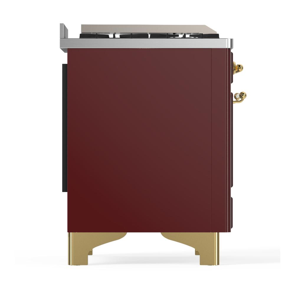 ILVE UM48FSNR3BUGLP Majestic III 48 inch Dual Fuel Range with 5 Black Brass Burners, Griddle and French Top, Dual Function Burner up to 25,000 BTU (Liquid Propane, Triple Glass Door, Burgundy, Brass)