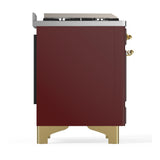 ILVE UM48FSNR3BUGLP Majestic III 48 inch Dual Fuel Range with 5 Black Brass Burners, Griddle and French Top, Dual Function Burner up to 25,000 BTU (Liquid Propane, Triple Glass Door, Burgundy, Brass)