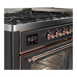 ILVE UM60FNR3MGPLP Majestic III 60 inch Dual Fuel Range with 9 Burners and Griddle, Dual Function Burner up to 25,000 BTU (Liquid Propane, Triple Glass Door, Graphite Matte, Copper)