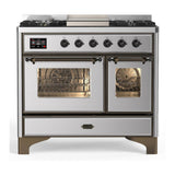 ILVE UMD40FNR3SSB Majestic III 40 inch Dual Fuel Range with 6 Burners and Griddle, Dual Function Burner up to 25,000 BTU (Natural Gas, Triple Glass Door, Stainless Steel, Burnished)