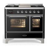 ILVE UMD40FNR3BKCLP Majestic III 40 inch Dual Fuel Range with 6 Burners and Griddle, Dual Function Burner up to 25,000 BTU (Liquid Propane, Triple Glass Door, Glossy Black, Chrome)