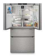 French door fridge-freezer with 2 freezer drawers and water and ice cube dispenser