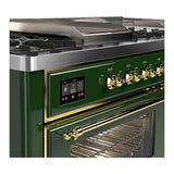ILVE UM60FSNR3EGGLP Majestic III 60 inch Dual Fuel Range with 7 Burners, Griddle and French Top, Dual Function Burner with up to 25,000 BTU (Liquid Propane, Triple Glass Door, Emerald Green, Brass)