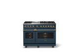 48"W. Dual Fuel Range (Burner: 6g, Finish: Squall, Trim: Brushed Brass, Fuel: Natural Gas)