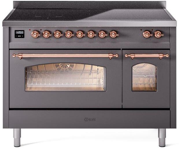 Nostalgie II 48 Inch Electric Freestanding Range in Matte Graphite with Copper Trim