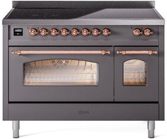 Nostalgie II 48 Inch Electric Freestanding Range in Matte Graphite with Copper Trim