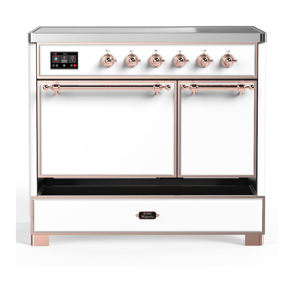 ILVE UMDIB40QNR3WHP Majestic III 40 inch Induction Range with 6 Elements, 3.82 cu. ft. Total Oven Capacity (Solid Door, White, Copper)