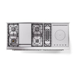 ILVE UN60FSNMPAWC Nostalgie II Noblesse 60 inch Dual Fuel Range (7 Sealed Burners + Griddle + French Top, Natural Gas, Triple Glass Door, Antique White, Chrome)