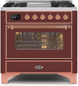 Majestic II 36 Inch Dual Fuel Natural Gas Freestanding Range in Burgundy with Copper Trim