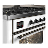 ILVE UM60FNR3WHB Majestic III 60 inch Dual Fuel Range with 9 Burners and Griddle, Dual Function Burner up to 25,000 BTU (Natural Gas, Triple Glass Door, White, Burnished)