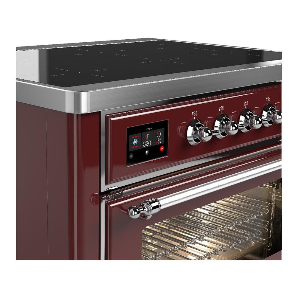 ILVE UMIB36NR3BUC Majestic III 36 inch Induction Range with 6 Elements, 3.5 cu. ft. Total Oven Capacity (Triple Glass Door, Burgundy, Chrome)