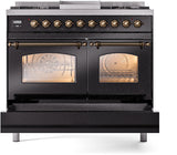 Nostalgie II 40 Inch Dual Fuel Liquid Propane Freestanding Range in Glossy Black with Bronze Trim