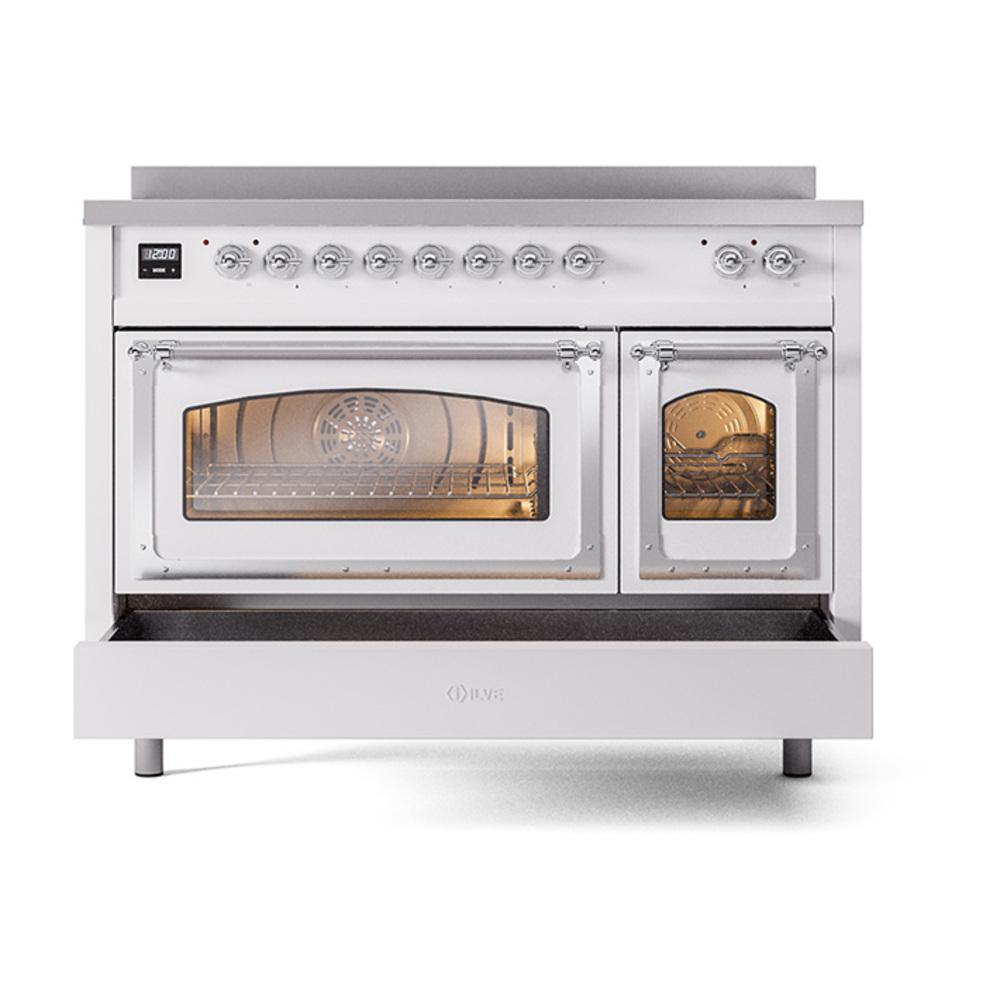 ILVE UNI486NMPWHC Nostalgie II Noblesse 48 inch Induction Range (Triple Glass Door, White, Chrome)