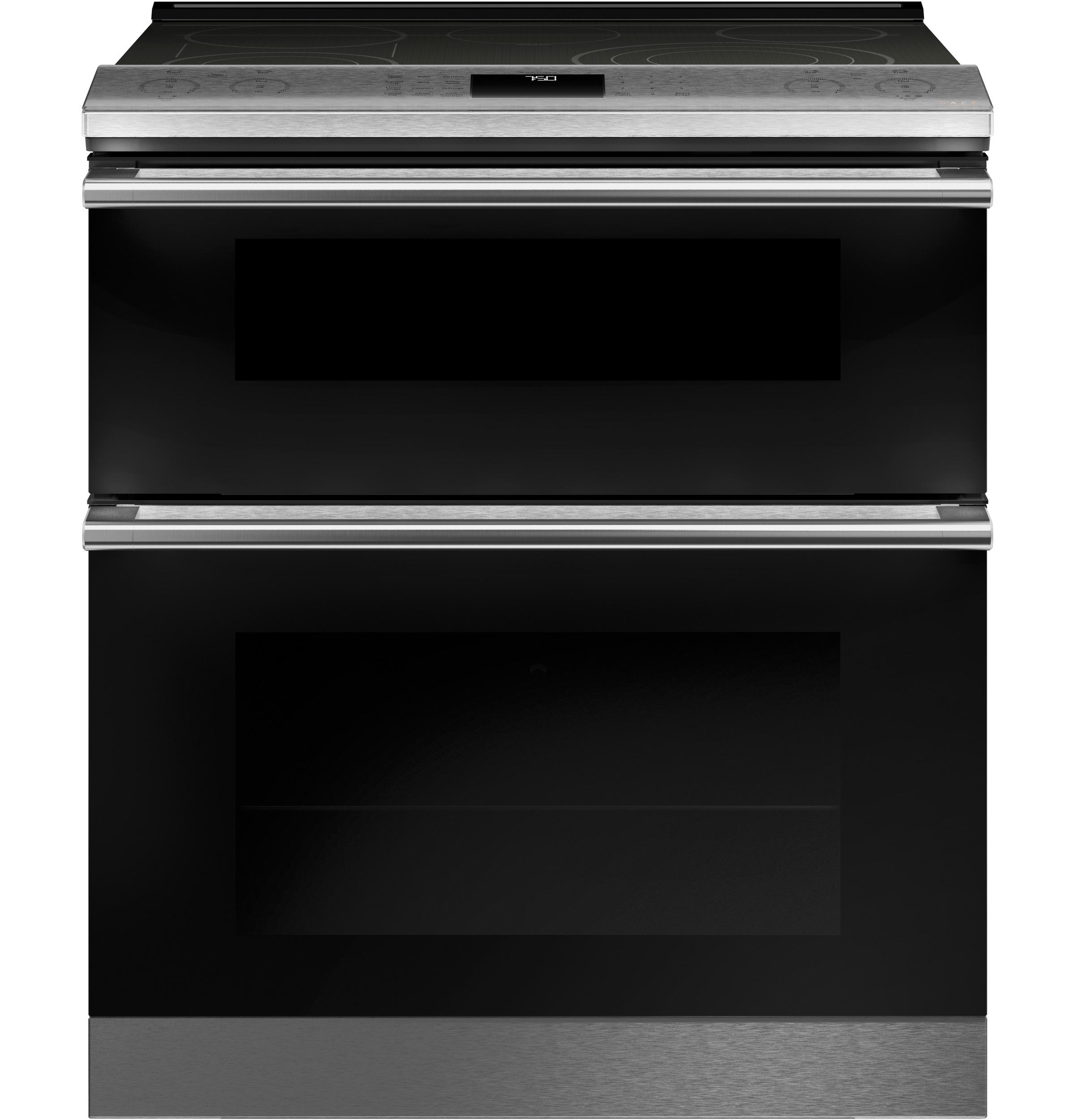 CAFÉ™ 30" Smart Slide-In, Front-Control, Radiant and Convection Double-Oven Range in Platinum Glass