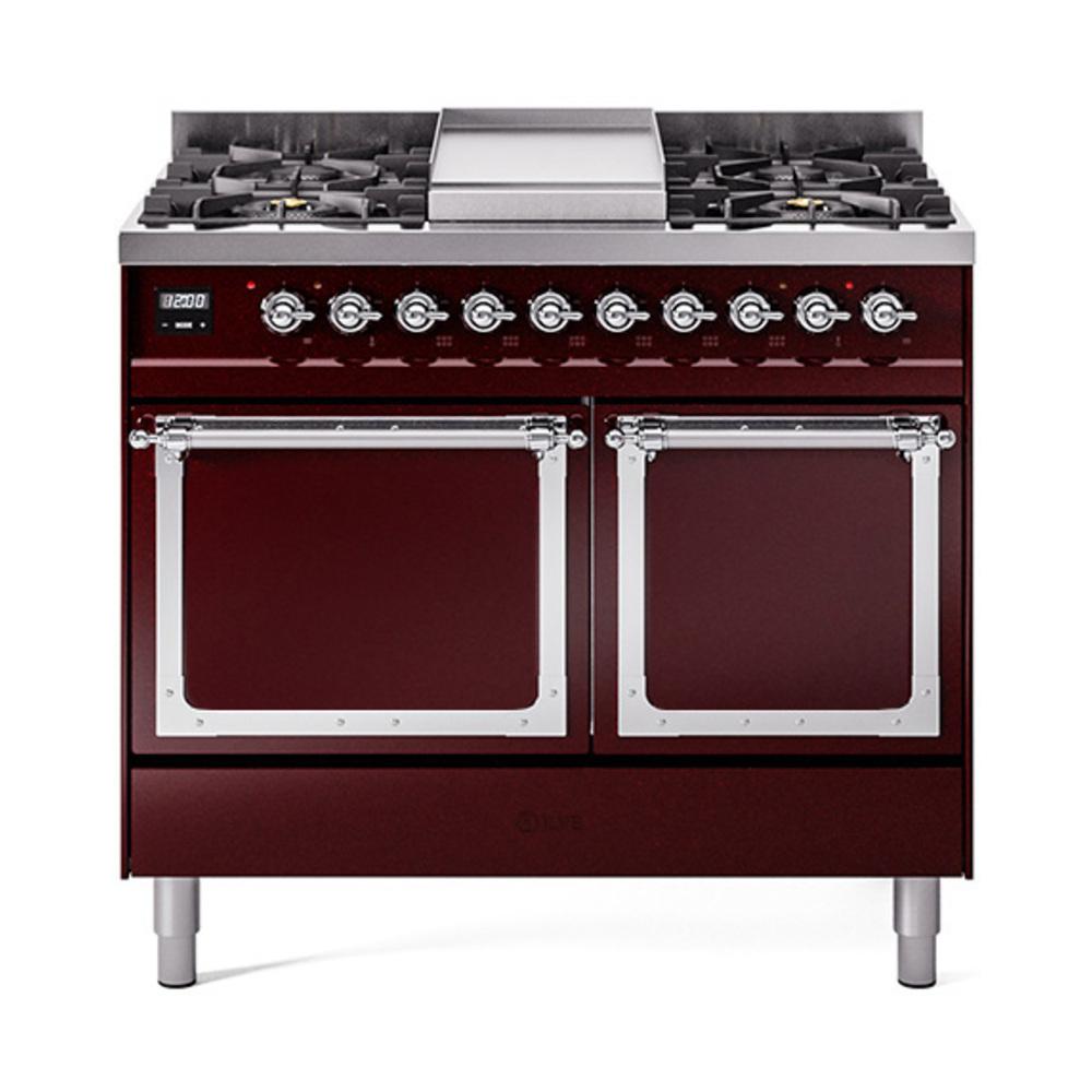 ILVE UND40FQNMPBUCLP Nostalgie II Noblesse 40 inch Dual Fuel Range (Liquid Propane, Solid Door, Burgundy, Chrome)
