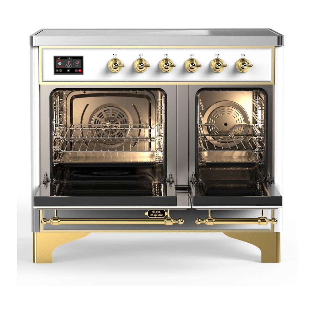 ILVE UMDIB40NR3WHG Majestic III 40 inch Induction Range with 6 Elements, 3.82 cu. ft. Total Oven Capacity (Triple Glass Door, White, Brass)