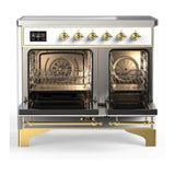 ILVE UMDIB40NR3WHG Majestic III 40 inch Induction Range with 6 Elements, 3.82 cu. ft. Total Oven Capacity (Triple Glass Door, White, Brass)