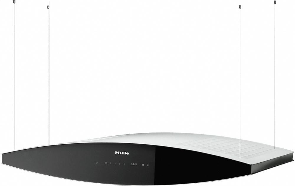 DA 7000 D Aura AM Island d(eback)cor hood with dimmable halogen lighting and touch controls for convenient operation.