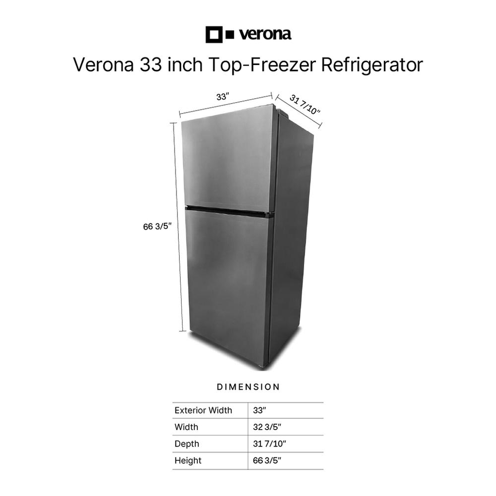 Verona VEFTF3324RBK 33 inch Top Freezer Refrigerator with 24 cu. ft. Total Capacity, Reversible Doors, Recessed Handle, Energy Star (Black)