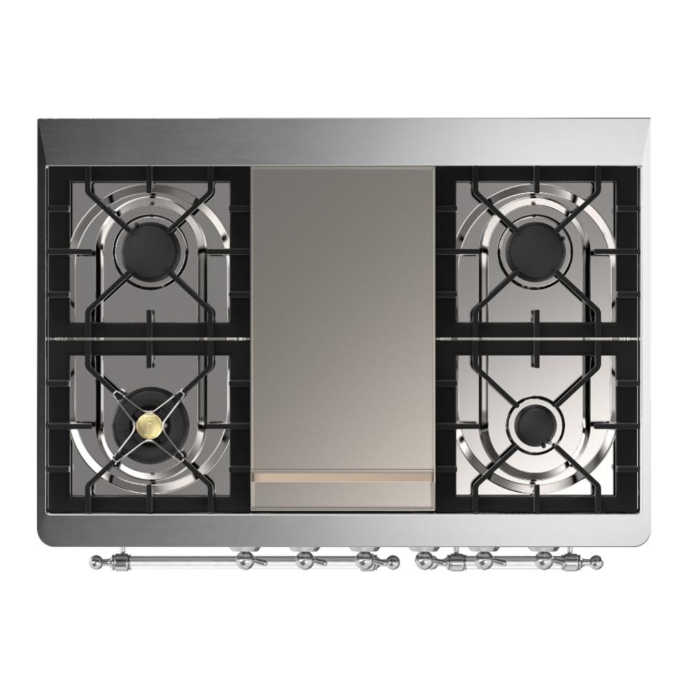 ILVE UMD40FQNR3MGC Majestic III 40 inch Dual Fuel Range with 6 Burners and Griddle, Dual Function Burner up to 25,000 BTU (Natural Gas, Solid Door, Graphite Matte, Chrome)