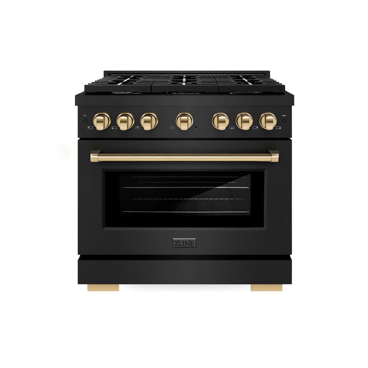 ZLINE Autograph Edition 36 in. 5.2 cu. ft. 6 Burner Gas Range with Convection Gas Oven in Black Stainless Steel and Polished Gold Accents (SGRBZ-36-G)
