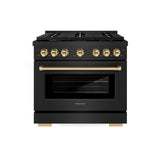 ZLINE Autograph Edition 36 in. 5.2 cu. ft. 6 Burner Gas Range with Convection Gas Oven in Black Stainless Steel and Polished Gold Accents (SGRBZ-36-G)