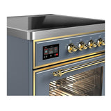 ILVE UMIB30NR3BGG Majestic III 30 inch Induction Range with 4 Elements, 4 cu. ft. Oven Capacity (Triple Glass Door, Blue Grey, Brass)
