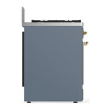 ILVE UM30NR3BGG Majestic III 30 inch Dual Fuel Range with 5 Black Brass Burners, Dual Function Burner up to 25,000 BTU (Natural Gas, Triple Glass Door, Blue Grey, Brass)