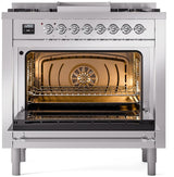 Nostalgie II 36 Inch Dual Fuel Natural Gas Freestanding Range in Stainless Steel with Chrome Trim
