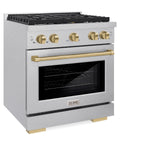 ZLINE Autograph Edition 30 in. 4.2 cu. ft. 4 Burner Gas Range with Convection Gas Oven in DuraSnow' Stainless Steel and Champagne Bronze Accents (SGRSZ-30-CB)