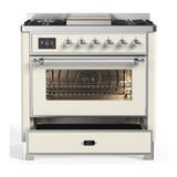 ILVE UM36FNR3AWC Majestic III 36 inch Dual Fuel Range with 6 Black Brass Burners and Griddle, Dual Function Burner up to 25,000 BTU (Triple Glass Door, Antique White, Chrome, Natural Gas)