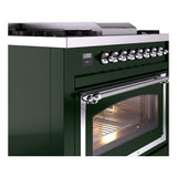 ILVE UN36FNMPEGCLP Nostalgie II Noblesse 36 inch Dual Fuel Range (Liquid Propane, Triple Glass Door, Emerald Green, Chrome)