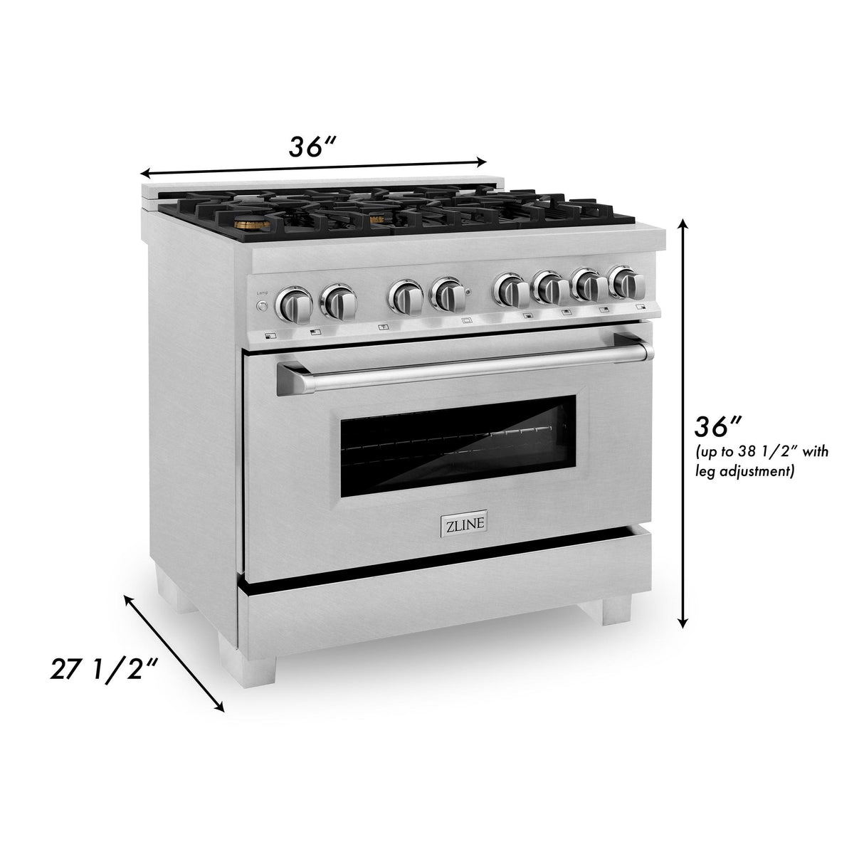 ZLINE 36 in. Professional Dual Fuel Range in DuraSnow Stainless Steel with Color Door Finishes (RAS-SN-36) [Color: DuraSnow Stainless Steel with Brass Burners]
