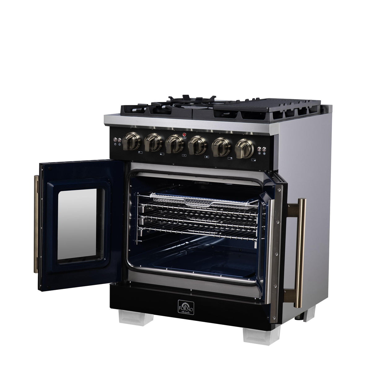 Forno Capriasca 30-Inch Freestanding French Door Gas Range, 4 Burners, Convection Oven, Energy Efficient