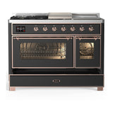 ILVE UM48FSNR3MGP Majestic III 48 inch Dual Fuel Range with 5 Black Brass Burners, Griddle and French Top, Dual Function Burner up to 25,000 BTU (Natural Gas, Triple Glass Door, Graphite Matte, Copper)
