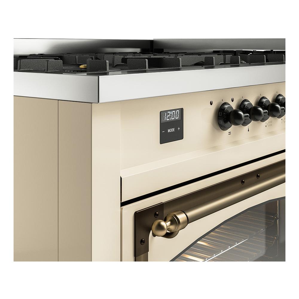 ILVE UN60FNMPAWBLP Nostalgie II Noblesse 60 inch Dual Fuel Range (9 Sealed Burners + Griddle, Liquid Propane, Triple Glass Door, Antique White, Burnished)